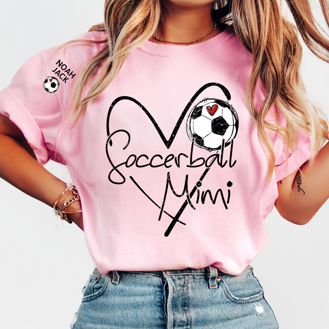 Personalized Soccer Mimi Shirt, Soccer Ball Heart Design with Kids Names
