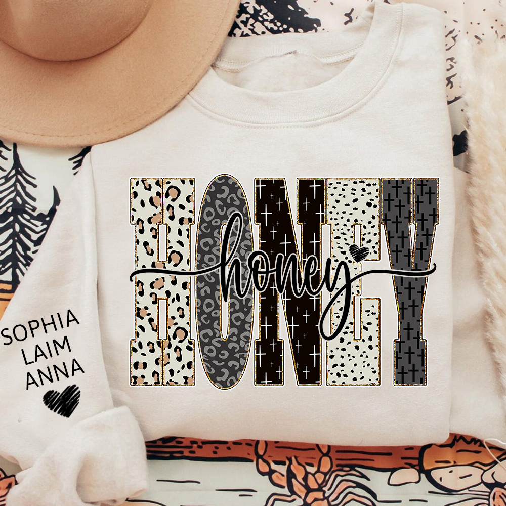Personalized Honey Leopard Sweatshirt – Custom Bible Style Design, Unique Gift for Grandma and Her Grandkids