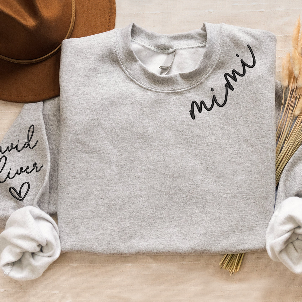 Embroidered Custom Mimi Heart Sweatshirt, Gift for Grandma And Grandchild