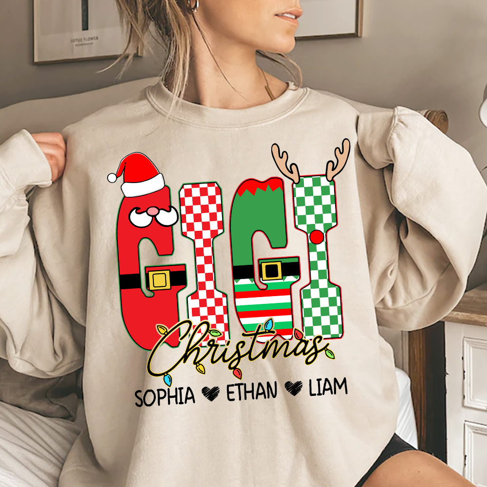 Preppy Merry Christmas Mimi Sweatshirt, Customized Name Gifts for Grandma and Kids