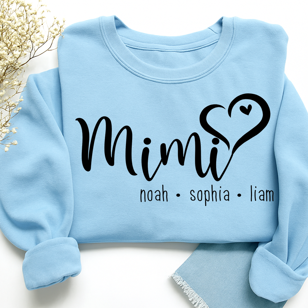 Personalized Mimi Heart Sweatshirt, Gift for Grandma and Kids, Unique Gift for Grandma and Family