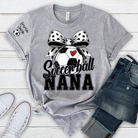 Soccer Nana Shirt Personalized with Grandkids Names, Soccer Ball Bow Family T Shirt