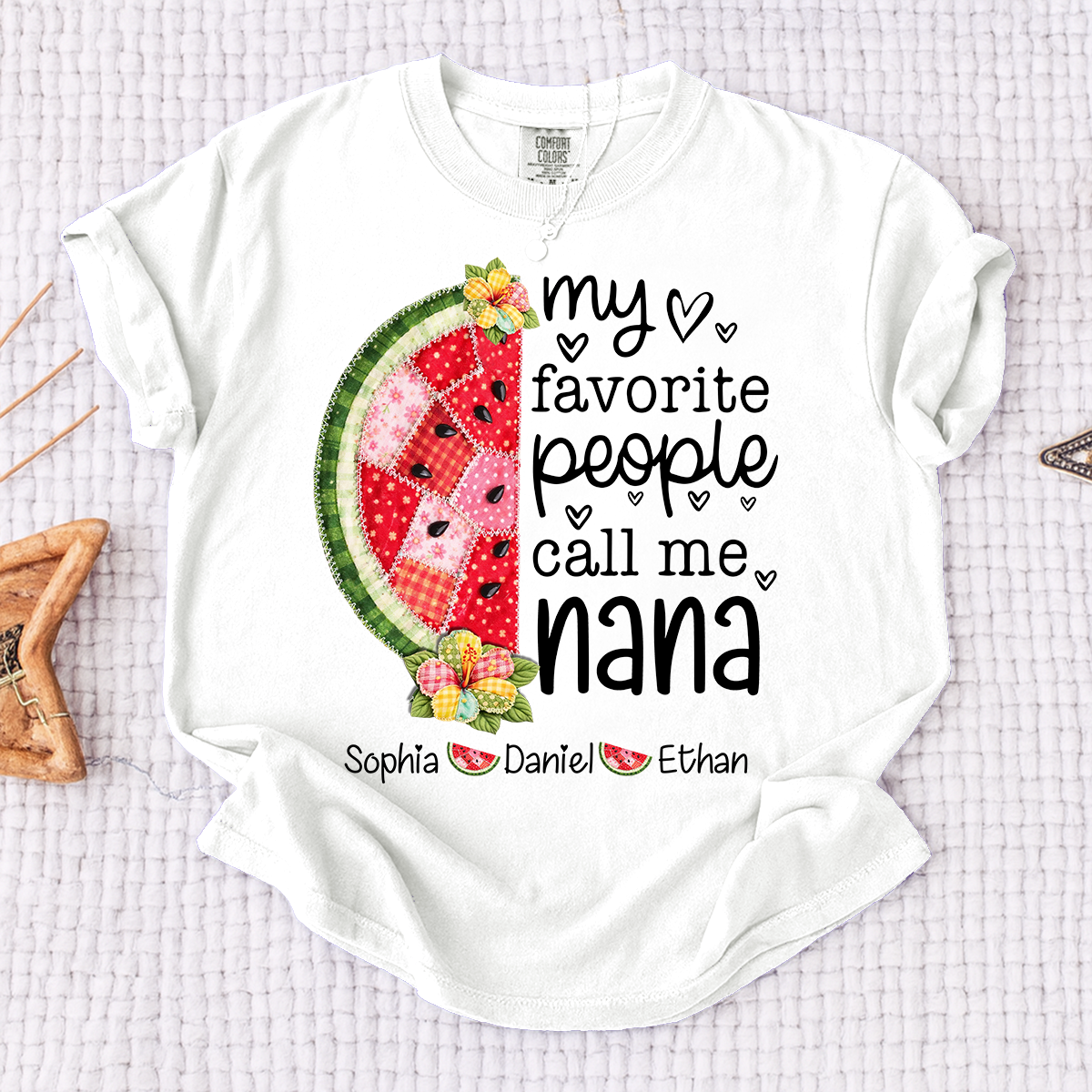 Comfort Colors® Personalized Nana T-Shirt My Favorite People Call Me with Names Watermelon Graphic Family Gift