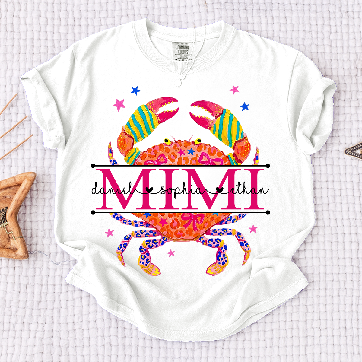 Comfort Colors® Women’s Mimi Crab Graphic T-Shirt Fun Family Vacation Casual Summer Top