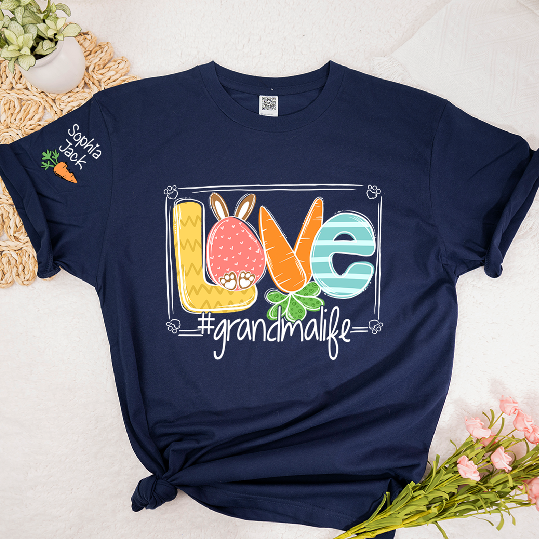 Custom Grandma Bunny Shirt, Personalized Family Names Easter Style Tee