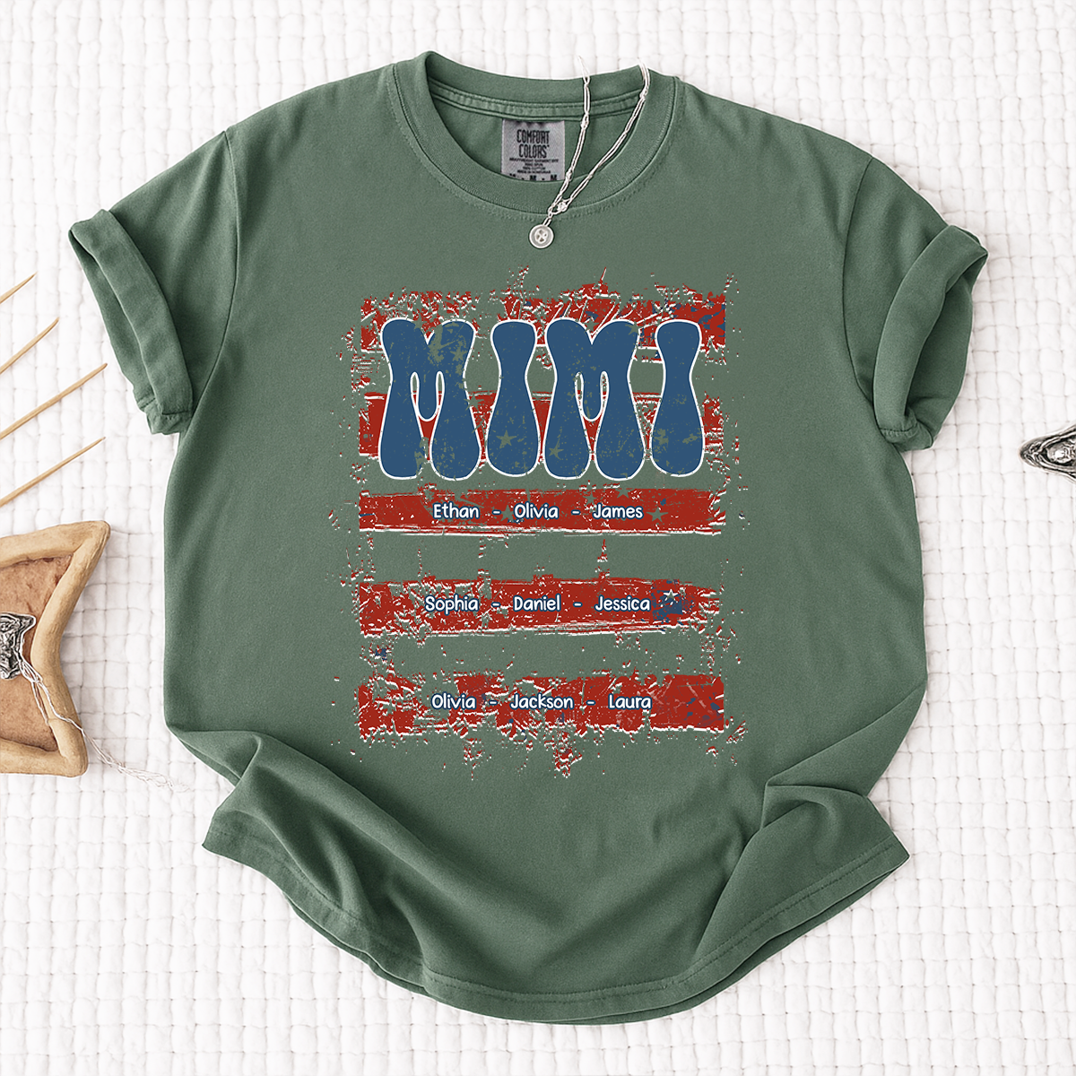 Comfort Colors Personalized Mimi Shirt with Family Names Patriotic American Flag Graphic Custom Family T Shirt for Mimi