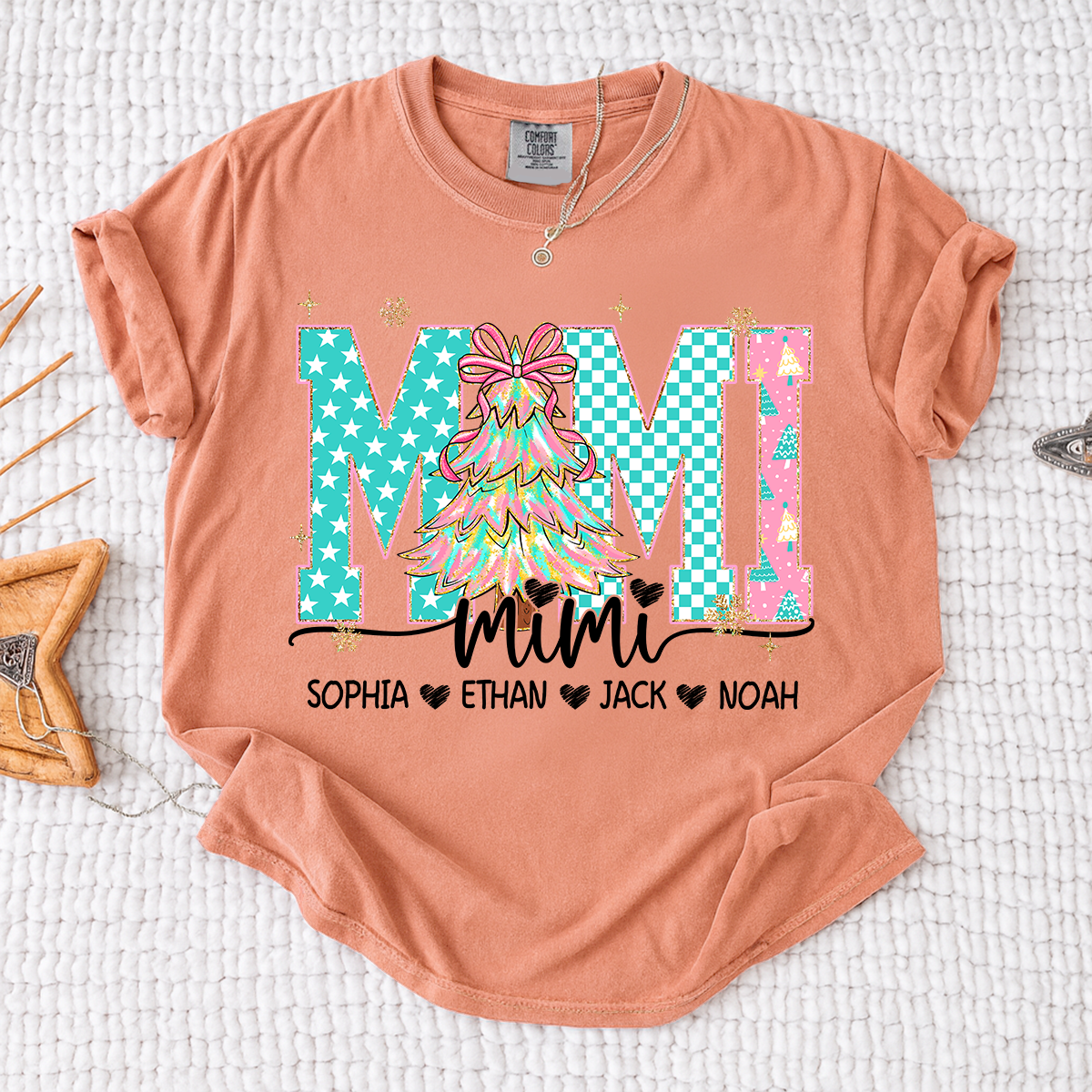 Comfort Colors® Personalized Mimi Christmas Shirt, Custom Holiday Tree Shirt with Kids Names
