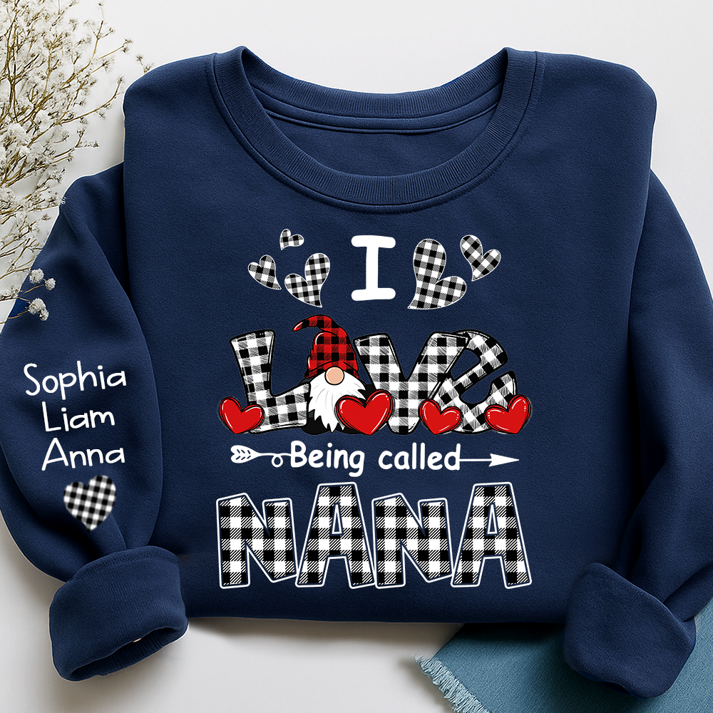 I Love Being Called Nana Sweatshirt, Gingham Heart Gnome, For Gift Valentine Grandma And Kids