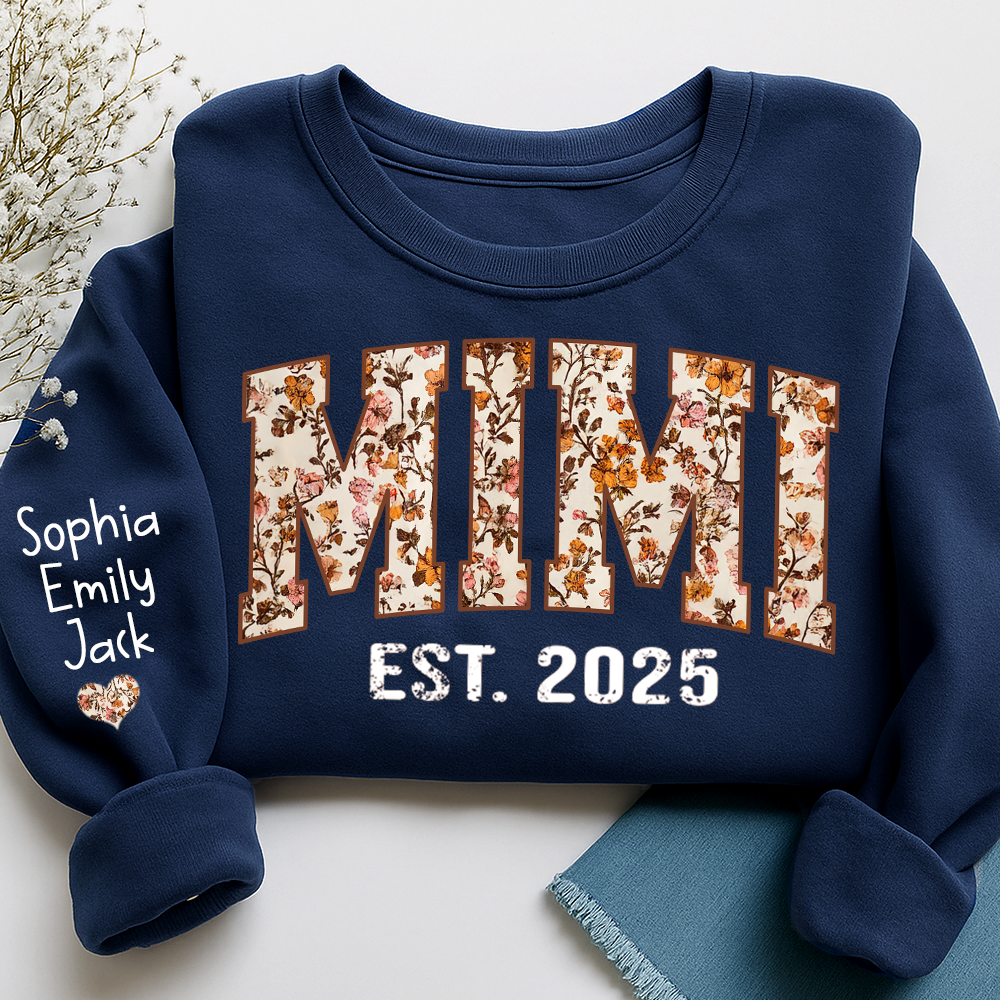 Personalized Fall Grandma, Fall Floral Sweatshirt with Name on Sleeve, Grandma Gift