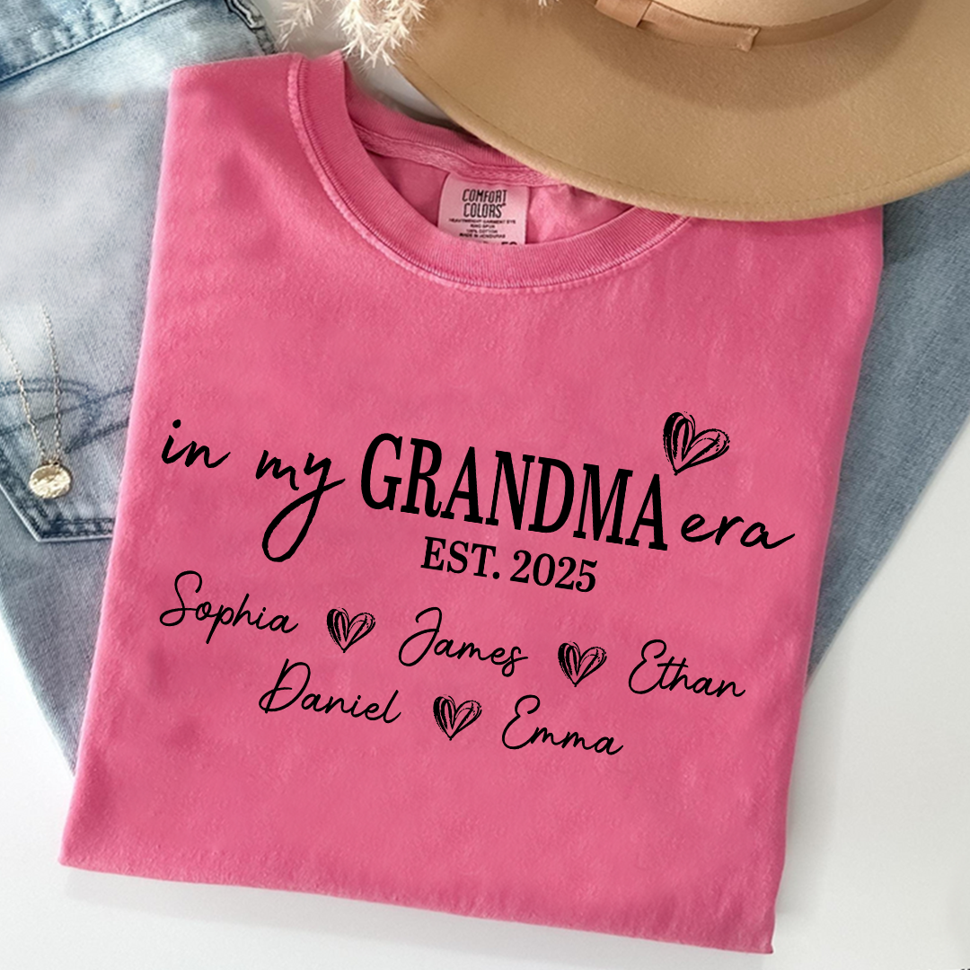 Comfort Colors In My Grandma Era Est 2025 Custom Shirt, Gift for Grandmother with Kids' Names