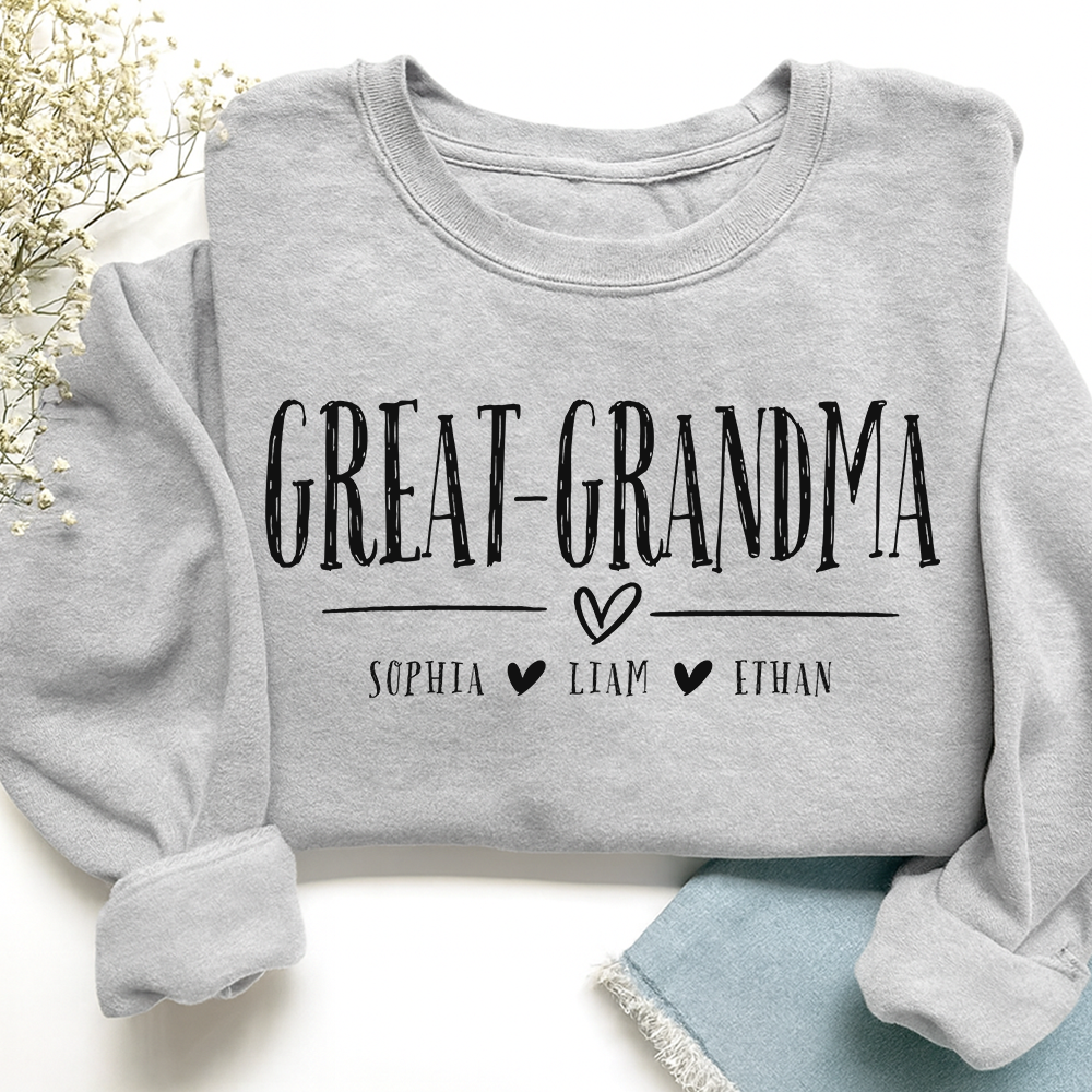 Personalized Great-Grandma Heart Sweatshirt, Customized Gifts for Grandma and Kids