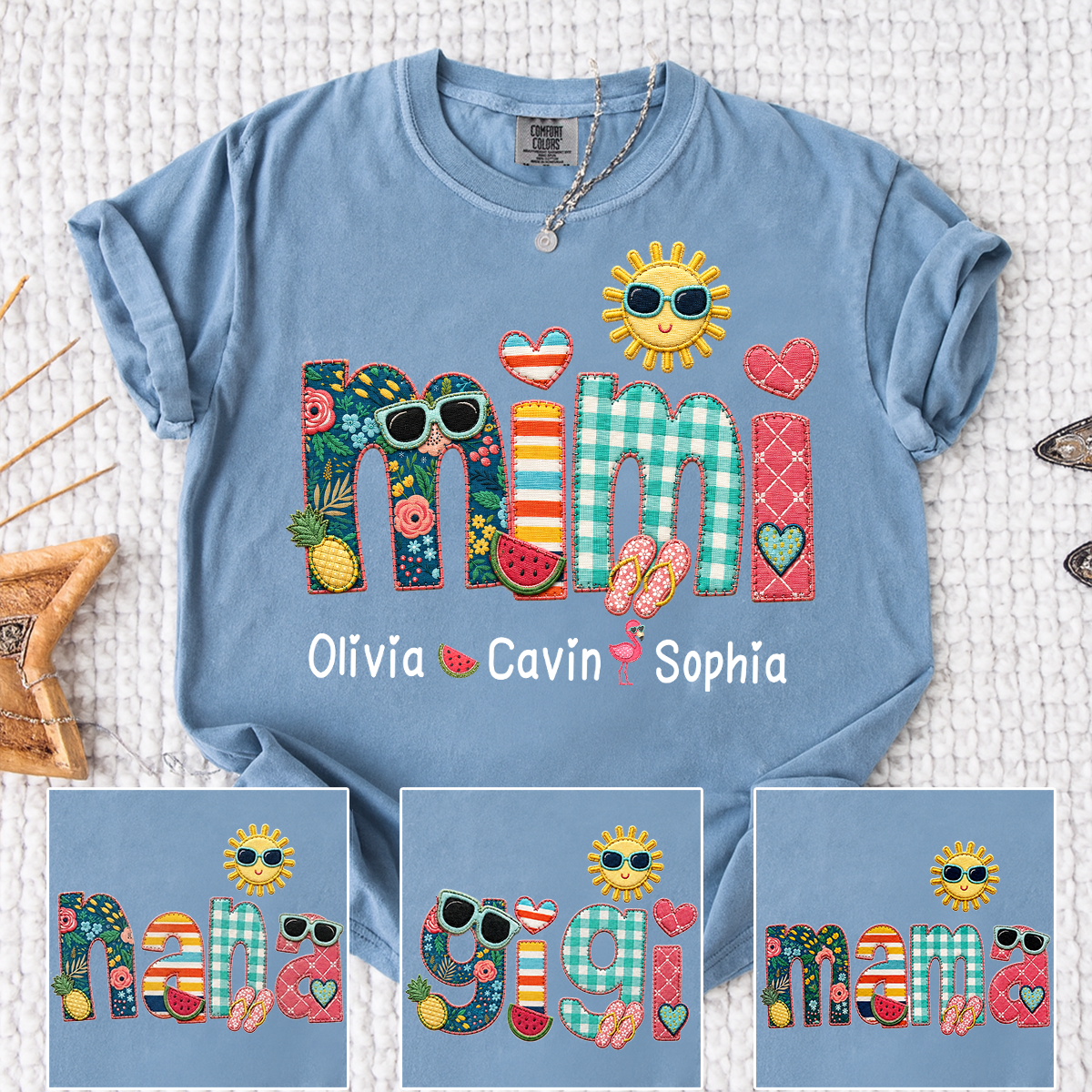 Comfort Colors® Personalized Mimi T-Shirt with Summer Fun Design for Grandma And Kids Family Names Custom Tee