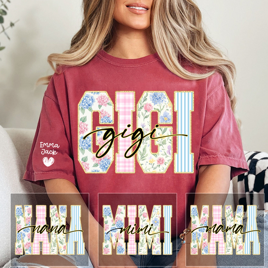 Custom Gigi T Shirt for Women, Personalized Grandma Tee, Floral Pattern Letters Graphic Shirt, Family Love Gift for Gigi