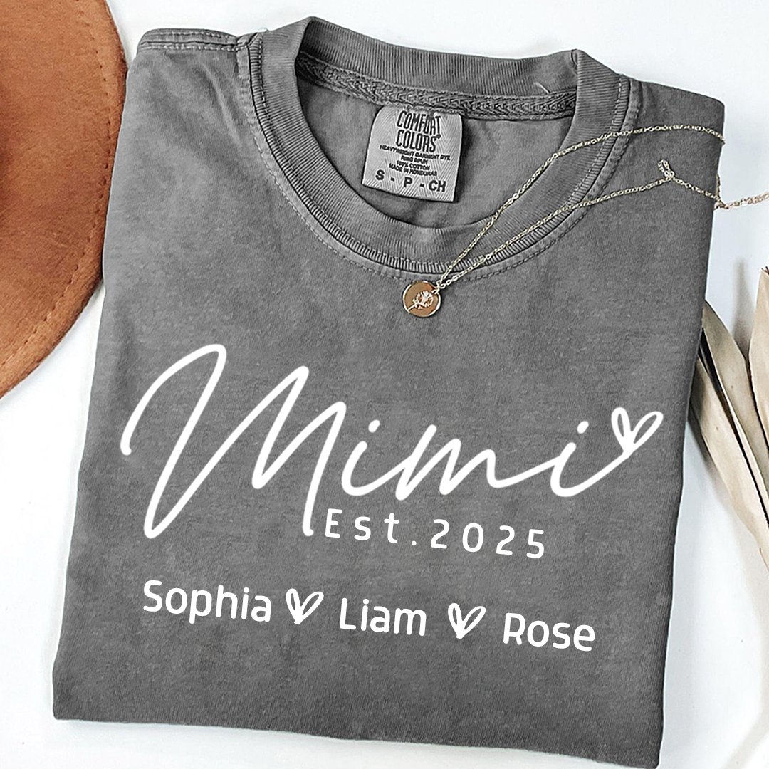 Comfort Colors® Minimalist Custom Name Shirt, Mimi And Kids Family Gift