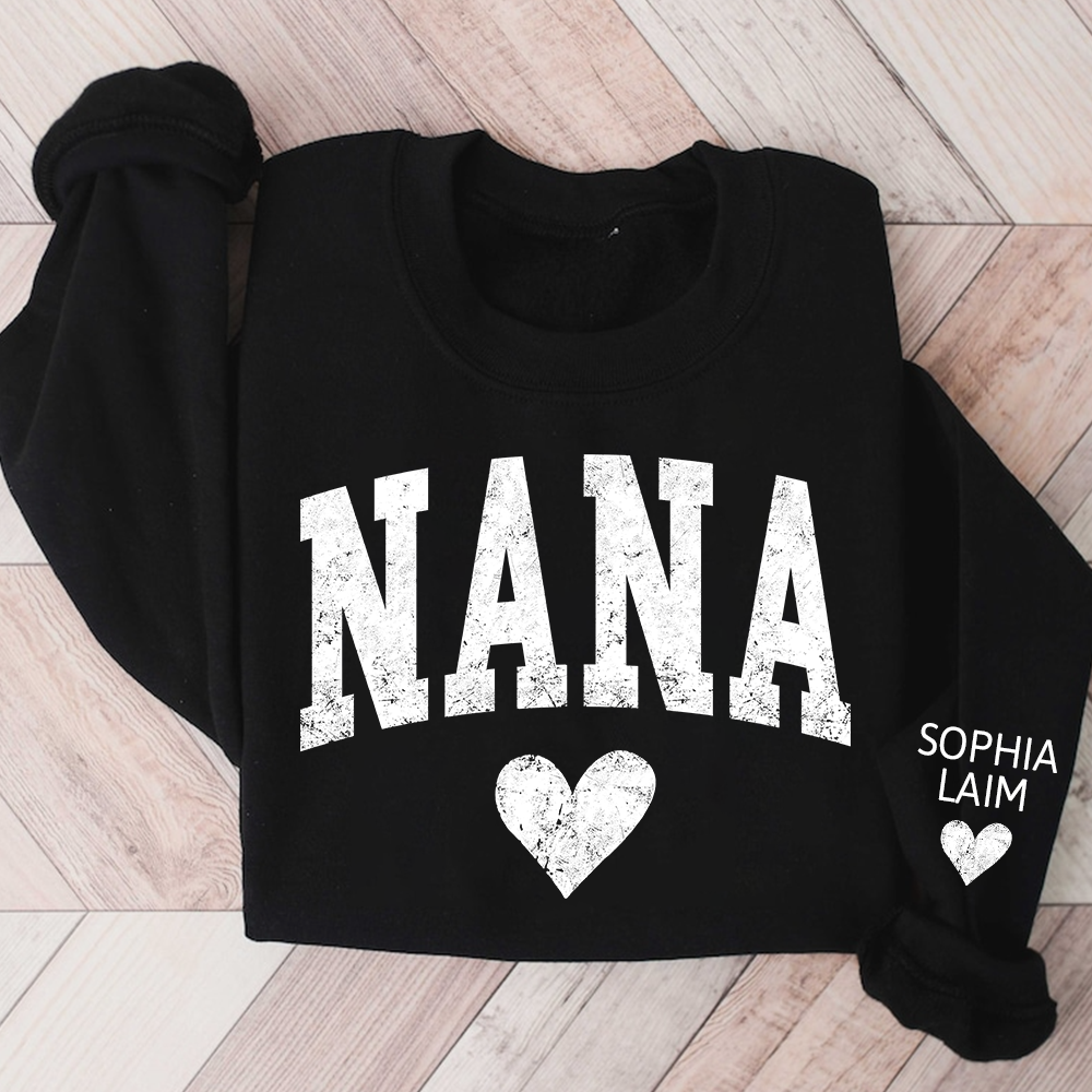 Personalized Nana Sweatshirt, Custom Name Heart Design Gift for Grandma