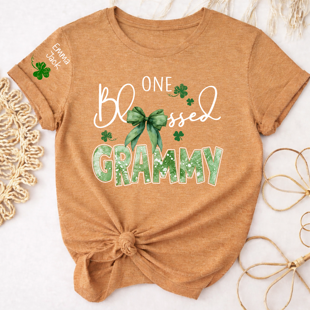 One Blessed Grammy T-Shirt, St Patrick’s Day Shamrock Family T Shirt with For Gift Grandma And Kids