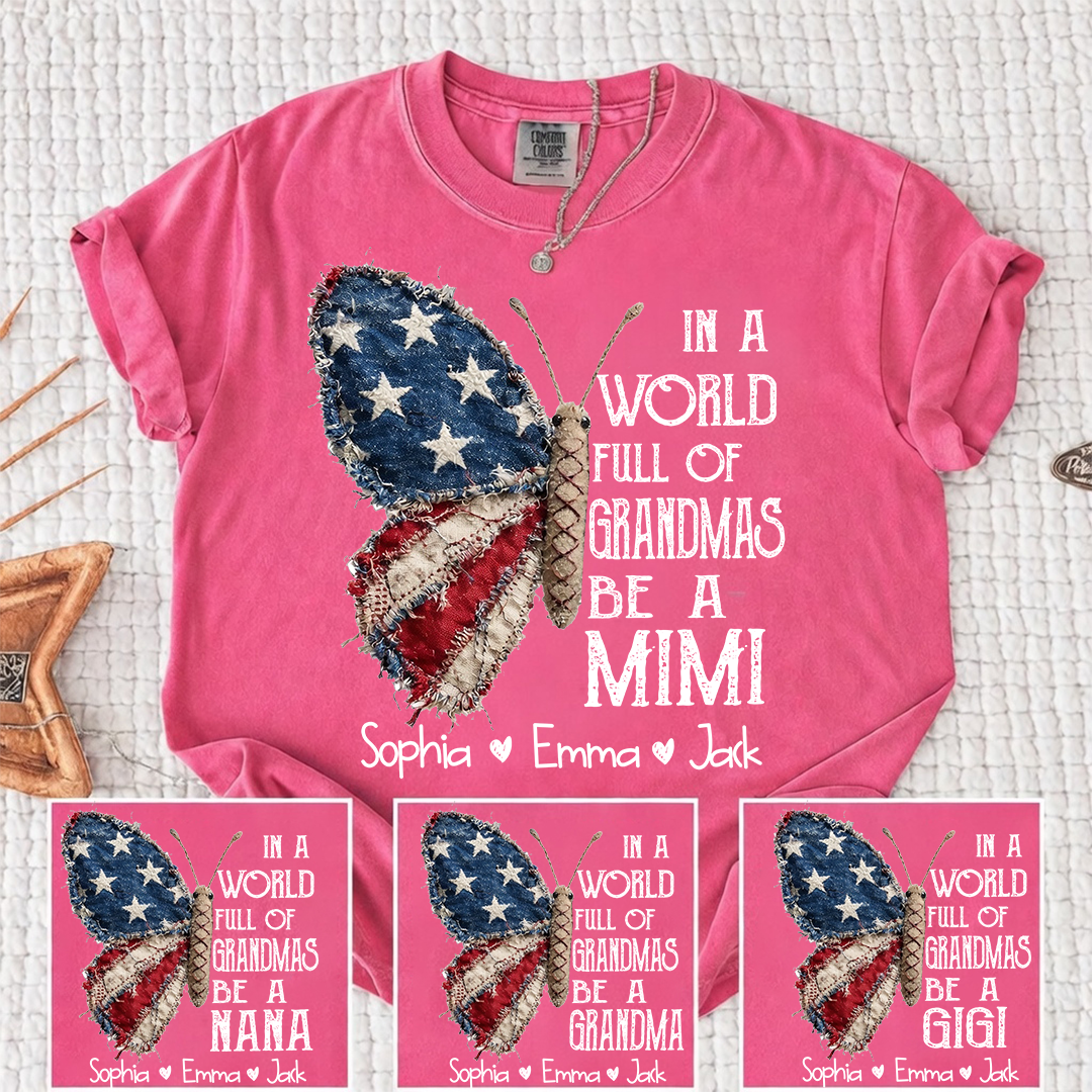 Comfort Colors Personalized Mimi Shirt – "In a World Full of Grandmas, Be a Mimi" Butterfly Design with Custom Family Names