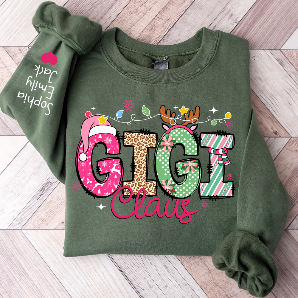 Personalized Grandma Sweatshirt, Merry Christmas Design with Grandchild's Name on Sleeve