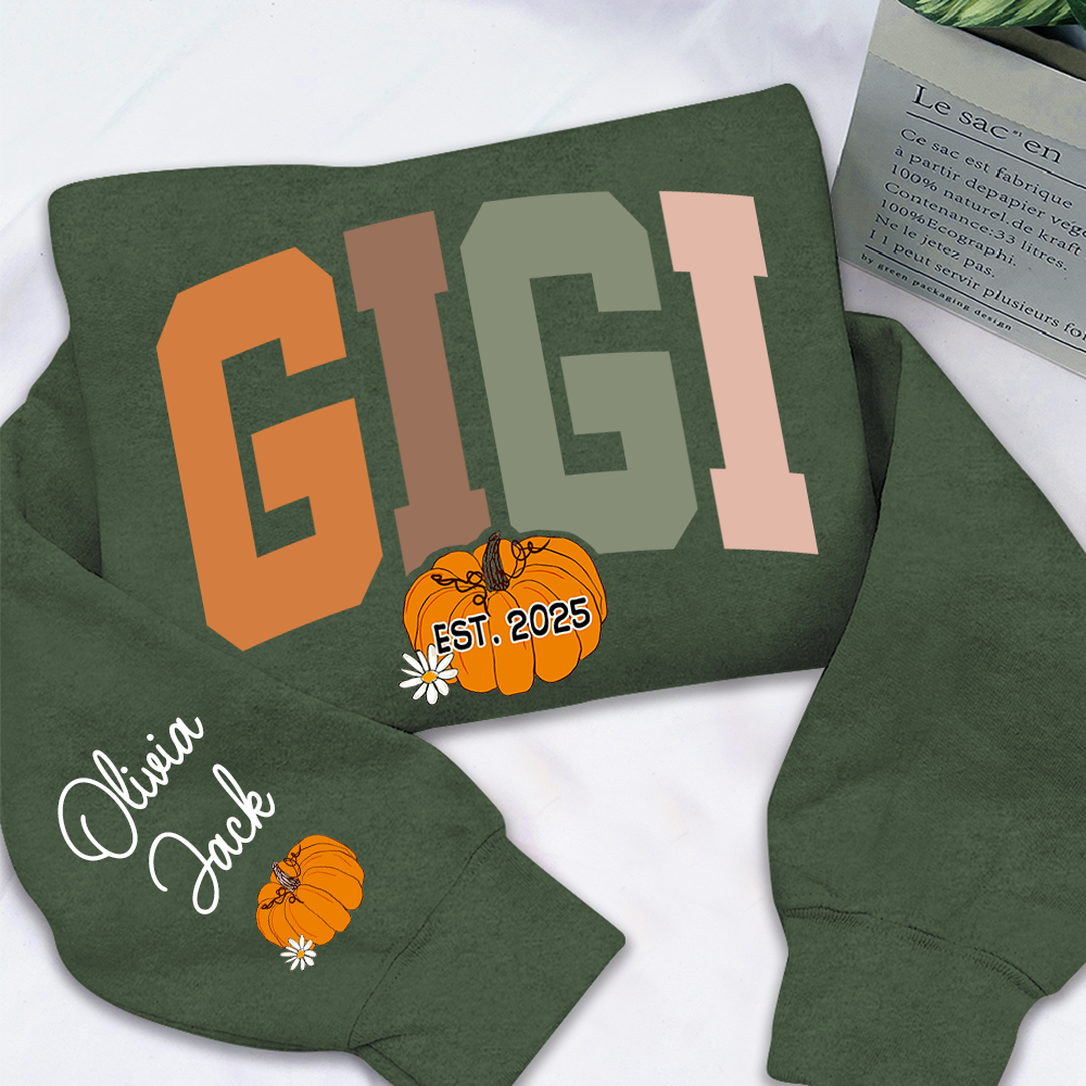 Custom Grandma Autumn Pumkin Sweatshirt, Personalized For Gigi And Kids