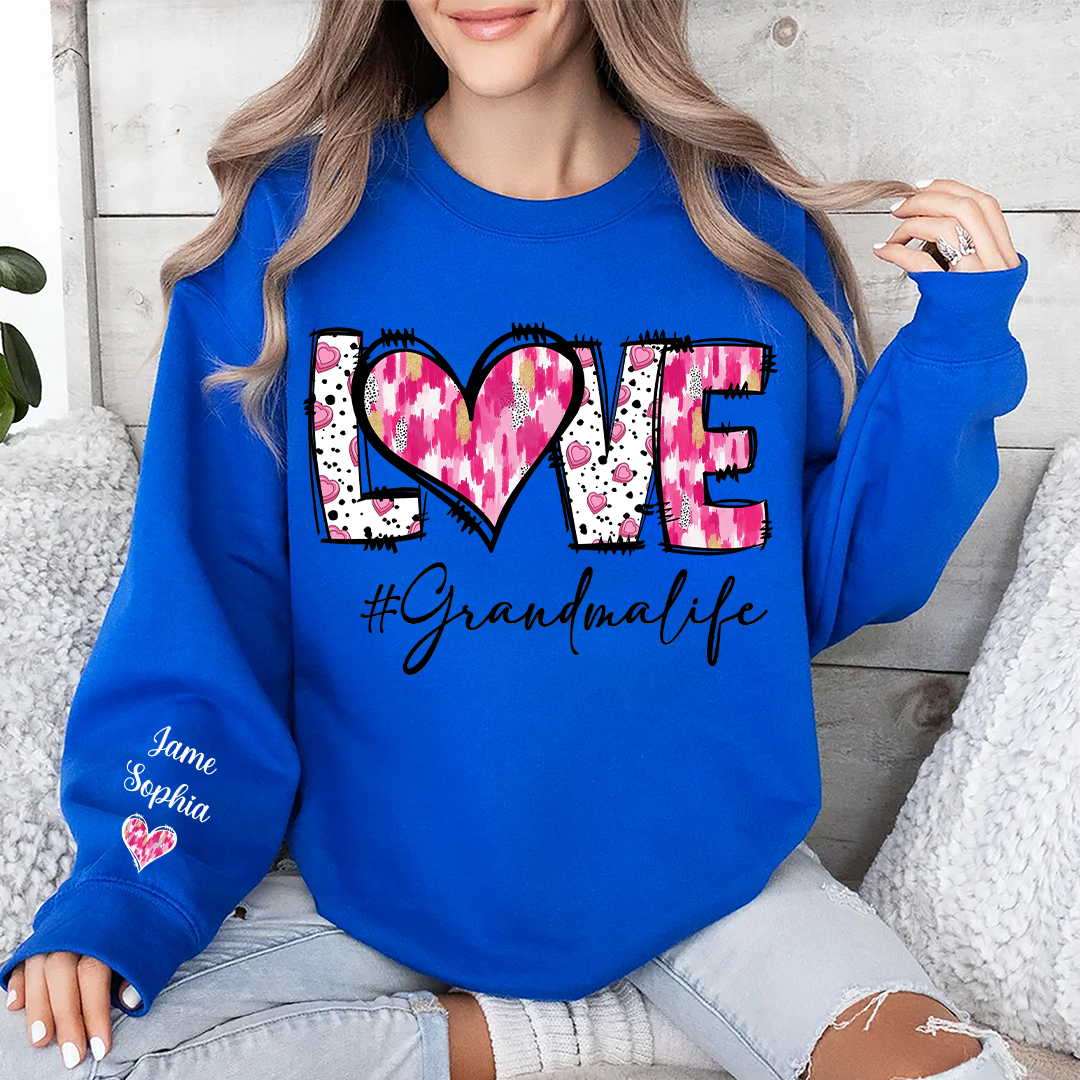 Custom LOVE Grandma Sweatshirt with Pink Heart Bow Design - Personalized with Grandkids' Names - Thoughtful Gift for Grandmothers