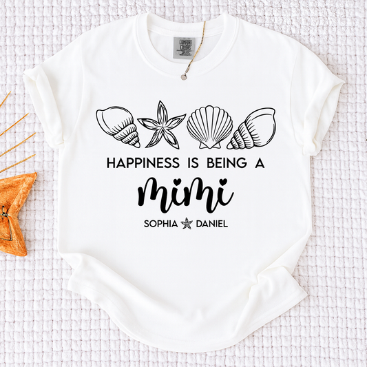 Comfort Colors Custom Mimi Shirt with Kids Names, Happiness Is Being A Mimi Tee, Personalized Grandma Beach Vacation Family Gift