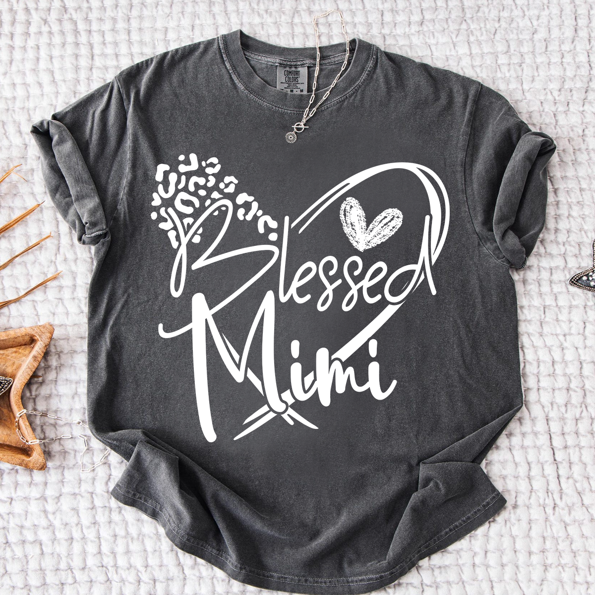 Comfort Colors® Blessed Mimi Shirt with Leopard Heart Design, Custom Grandma T-Shirt, Perfect Gift for Mimi
