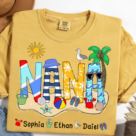 Comfort Colors® Summer Nana Tshirt, Custom Nickname With Grandkids Name, Love Summer 2025