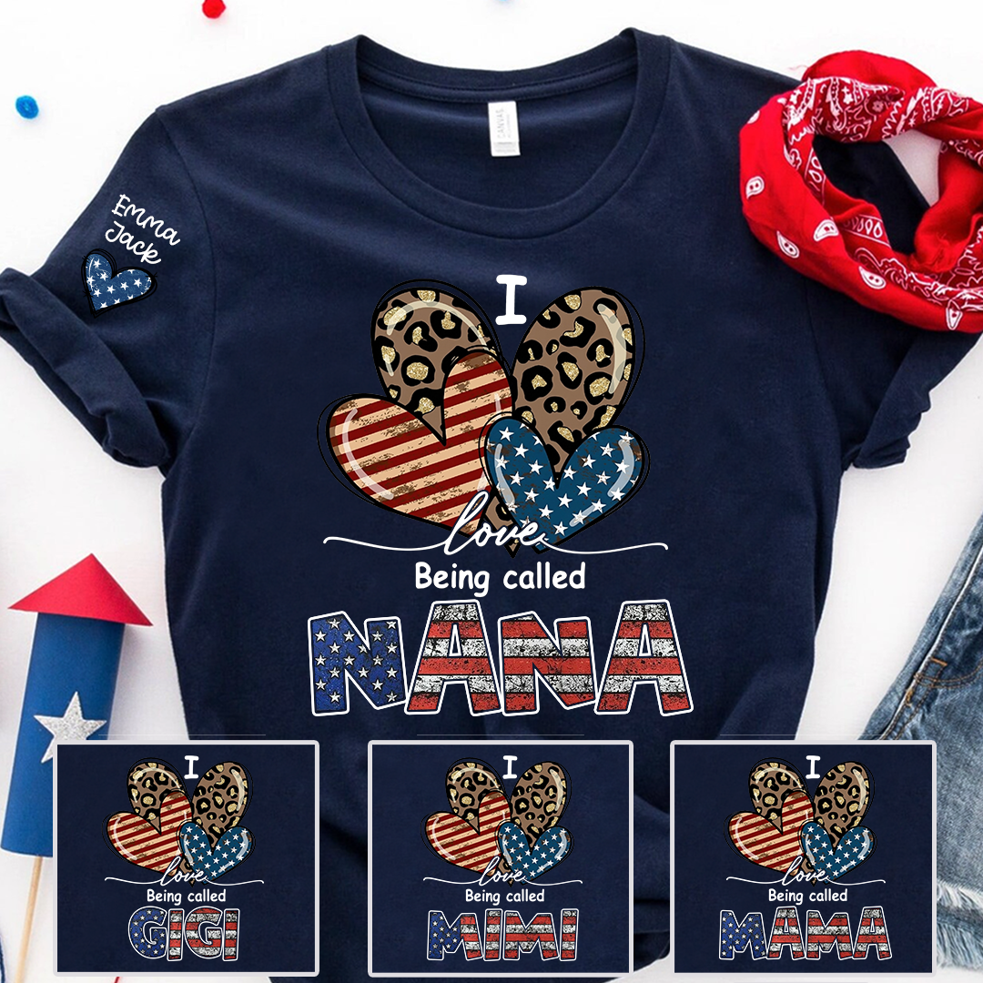 I Love Being Called Nana American Flag Heart T-Shirt, For Gift Grandma And Kids