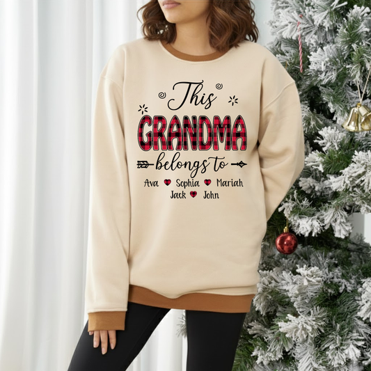 Personalized This Grandma Belongs To Sweatshirt with Kids’ Names – Custom Family Name Sweater for Grandma Mama Mimi Grammy – Cozy Holiday Gift
