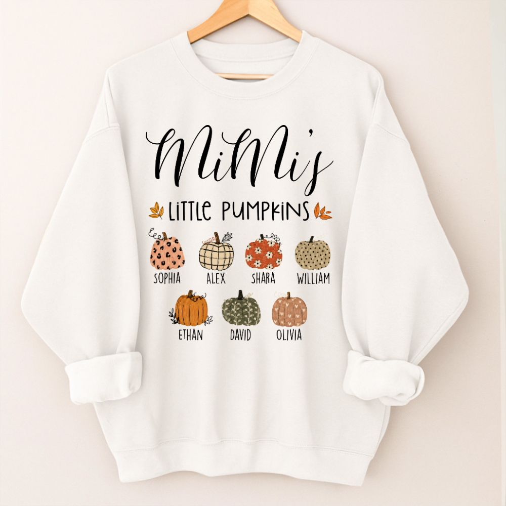 Personalized Mimi Little Pumpkins Sweatshirt, Custom Kids Names Fall Crewneck, Pumpkin Family Shirt for Grandma