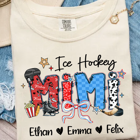Comfort Colors® Ice Hockey Grandma T-Shirt, Custom Grandma With Grandkids Shirt