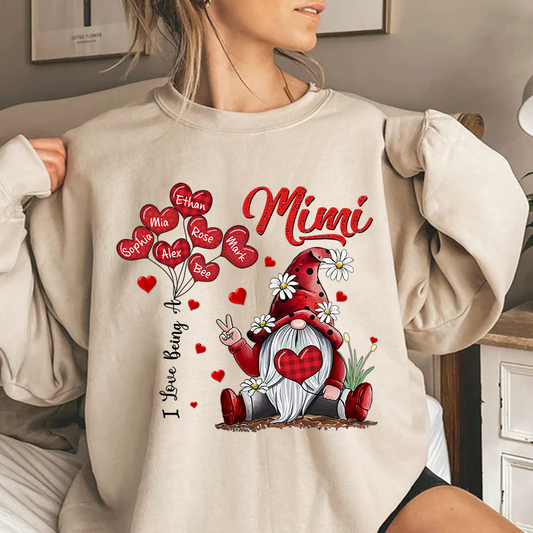 I Love Being A Mimi Gnome Heart With Grandkids Sweatshirt