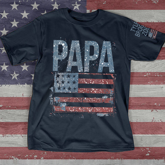 Custom American Flag Papa T-Shirt, Patriotic Papa Gift American Flag Tee