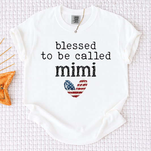 Comfort Colors Blessed To Be Called Mimi Shirt, Cute Mimi Grandma T Shirt, Patriotic Heart Design, Gift for Grandma Mothers Day