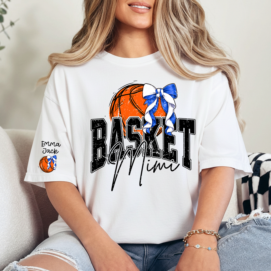 Basketball Mimi Shirt Personalized with Grandkids Names, Custom Basketball Family Tee