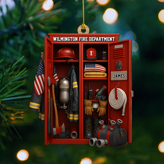 Personalized Firefighter Locker Ornament – Custom Name Fire Department Christmas Tree Decoration 2025 Ornament