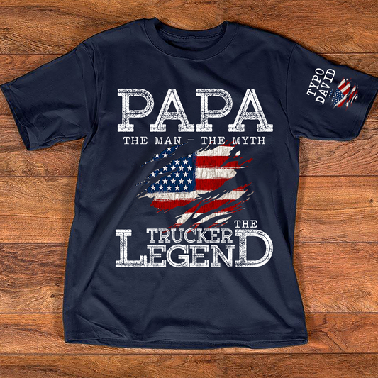 Personalized Papa The Man The Myth The Legend Trucker, 4th July Independence Day American Flag Gift For Grandpa And kids