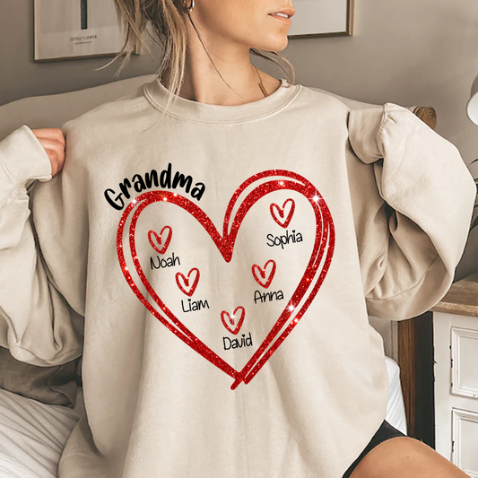 Glitter Custom Name Valentine Heart Grandma And Kids LTP01
