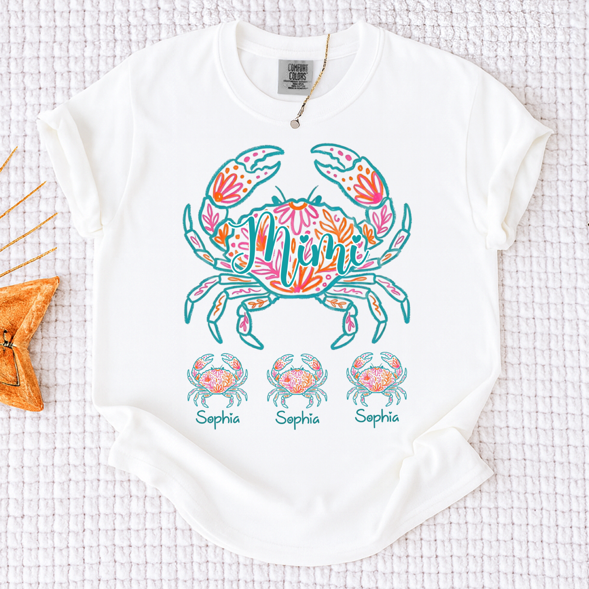 Comfort Colors Personalized Floral Crab Shirt for Women – Custom Name Cancer Zodiac Graphic Tee, Cute Beach Summer T-Shirt