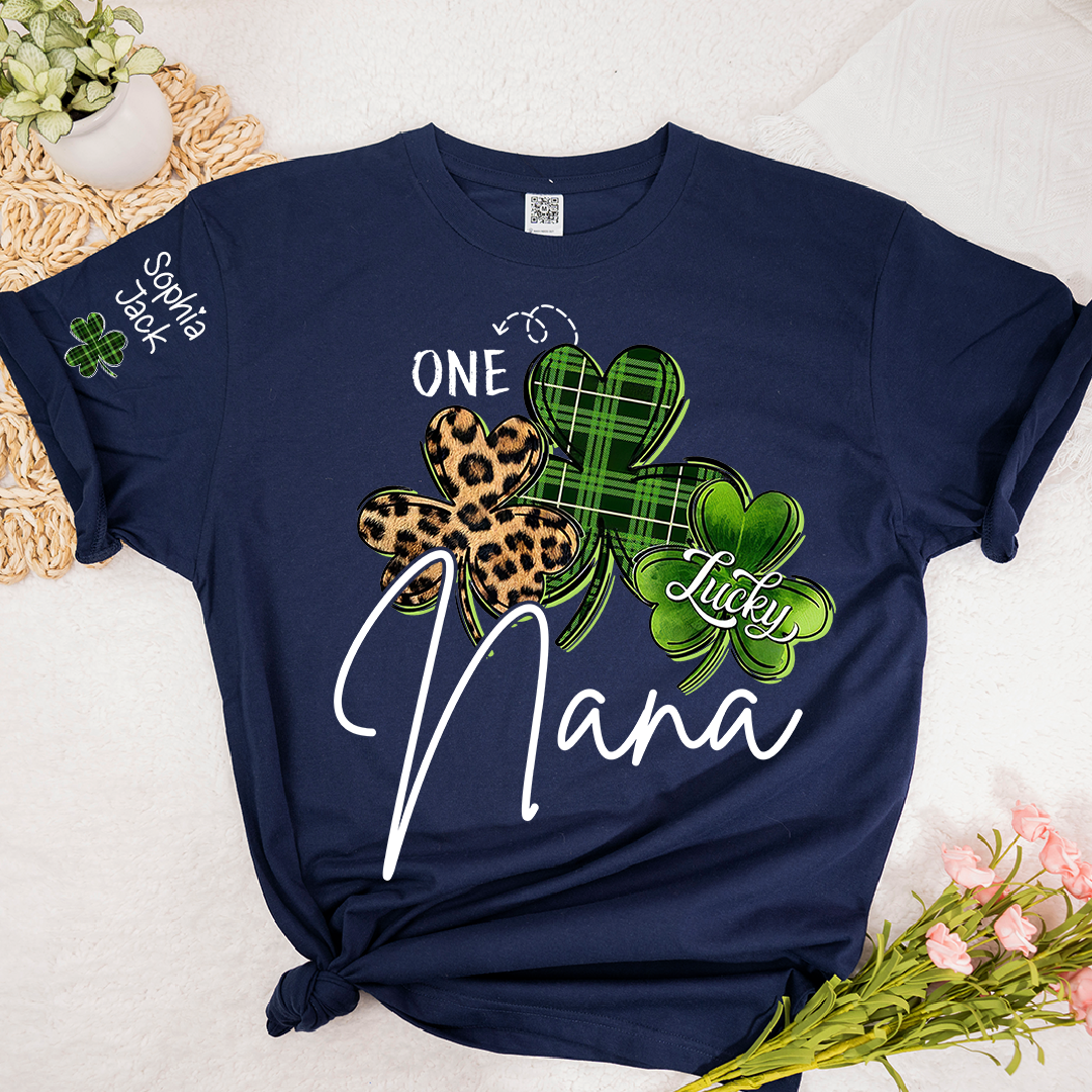 One Lucky Nana T-shirt For St. Patrick's Day, Personalized T-shirt For Grandma With Children's Names