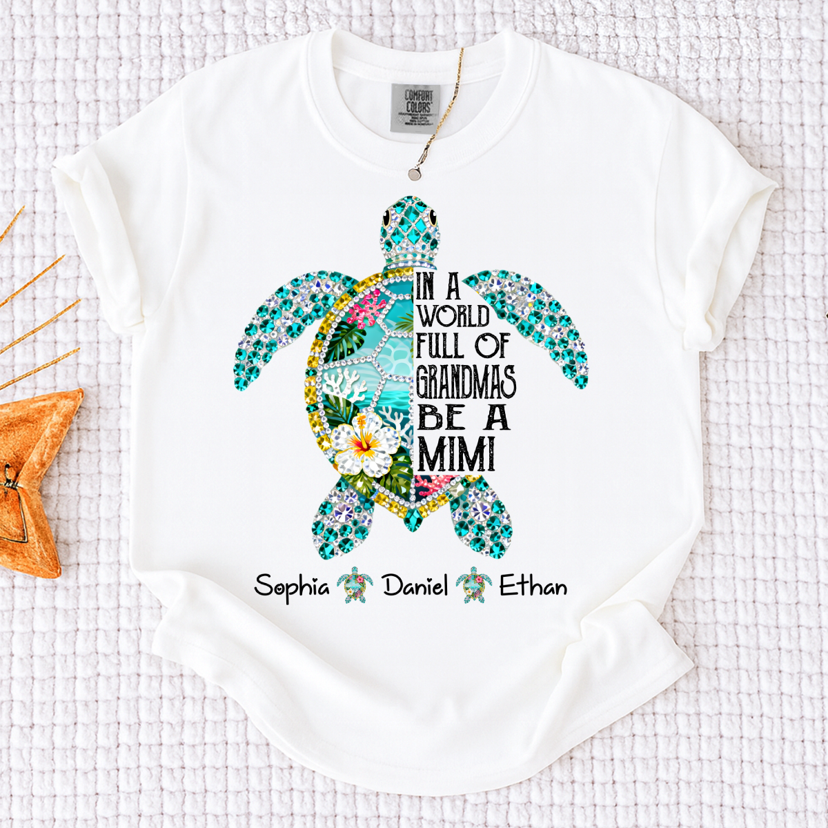 Comfort Colors Personalized Mimi Sea Turtle Shirt – Custom Grandkids Names Turtle T-Shirt, In a World Full of Grandmas Be a Mimi Gift