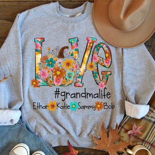 Love Autumn Personalized Sweatshirt, Custom Name for Grandma And Kids