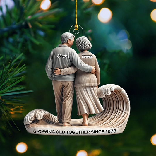Custom Growing Old Together Ornament – Personalized Anniversary Ornament with Names & Year for Couples 2025 Ornament