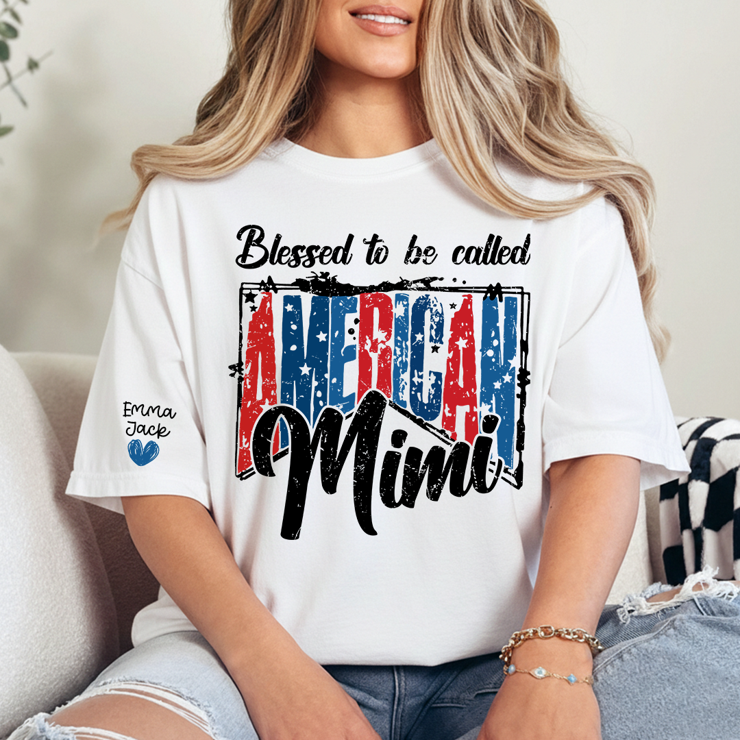 Blessed to Be Called Mimi Shirt, Personalized Mimi T-Shirt with Custom Names and Patriotic Design