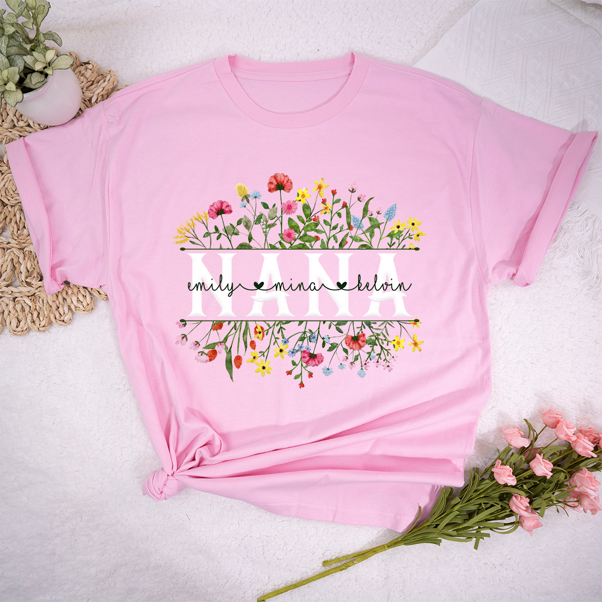 Custom Nana Flower Color Mother's Day T-Shirt