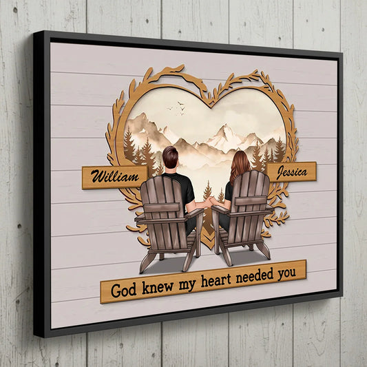 Couple Mountain View Poster – “God Knew My Heart Needed You” wall art, a perfect romantic gift for couples Poster