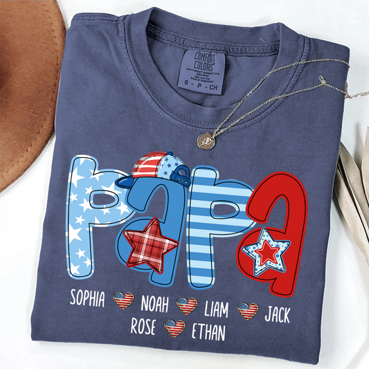 Comfort Colors® Personalized Papa 4th July Independence Day American Flag, Father's Day Shirt, Gift For And Grandchildren