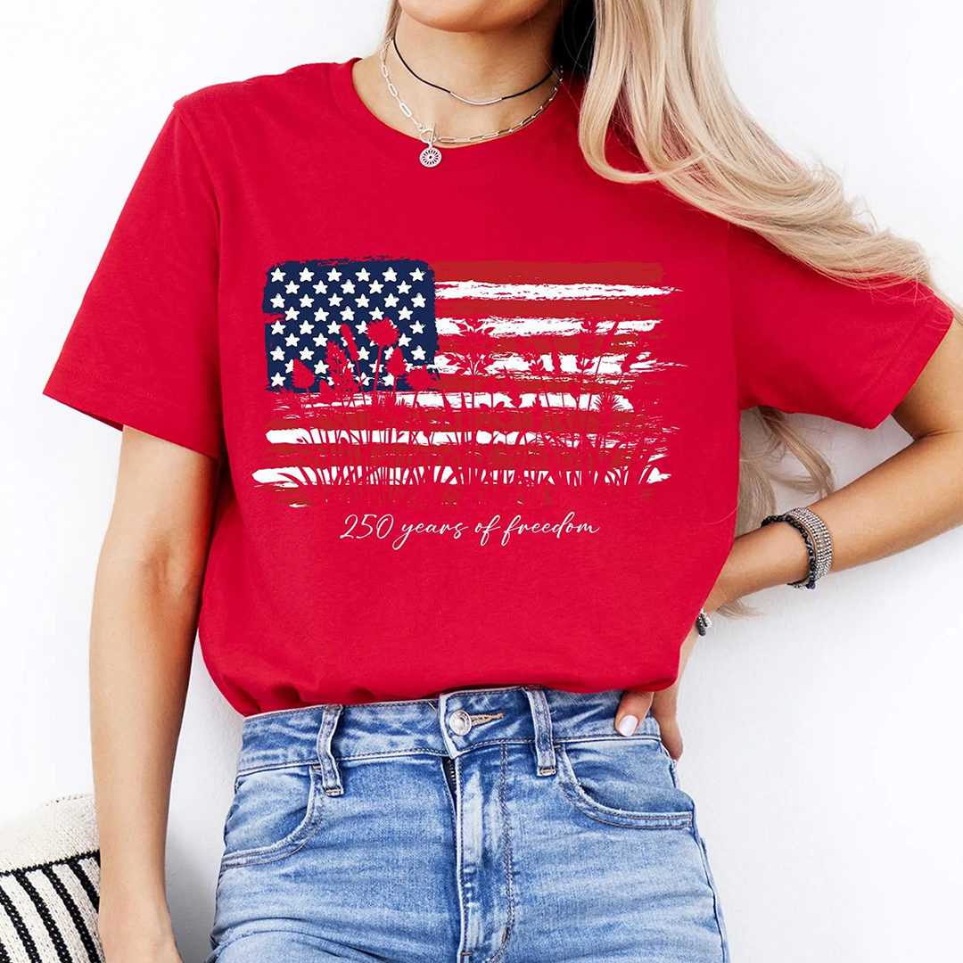 250 Years of Freedom Floral Tee, America 250 Shirt, Fourth of July Wildflower Top
