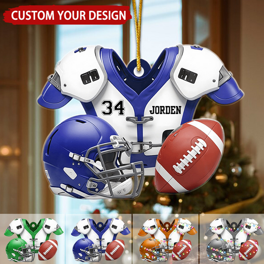 Custom Football Jersey Ornament With Lights, Personalized Christmas Decoration With Player Name, Number & Team Colors Ornament