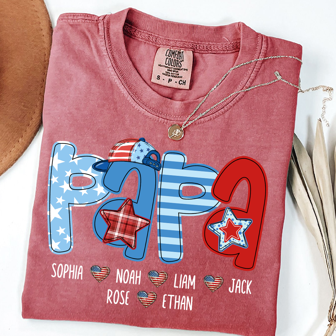 Comfort Colors® Personalized Papa 4th July Independence Day American Flag, Father's Day Shirt, Gift For And Grandchildren